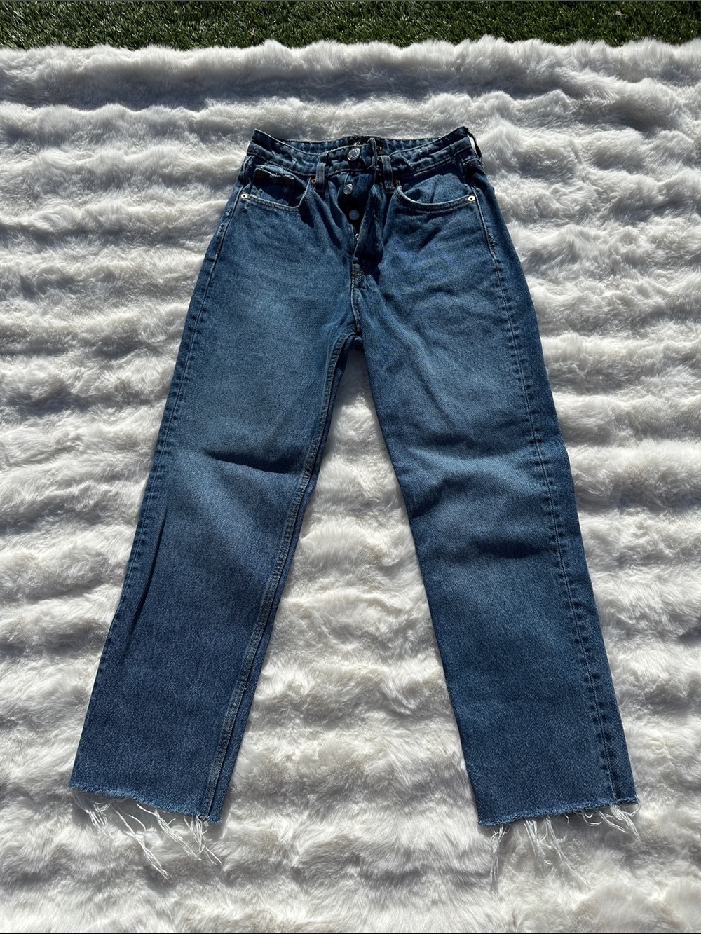 Zara denim jeans size 2 crop straight high rise 100% cotton